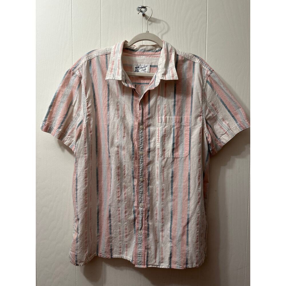American Eagle XXL Men’s Beach/Paradise  Striped Cotton Short Sleeve Shirt